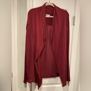 Lucky Lotus Size XL Burgundy Open Front Cardigan Sweater Waffle Knit Draped